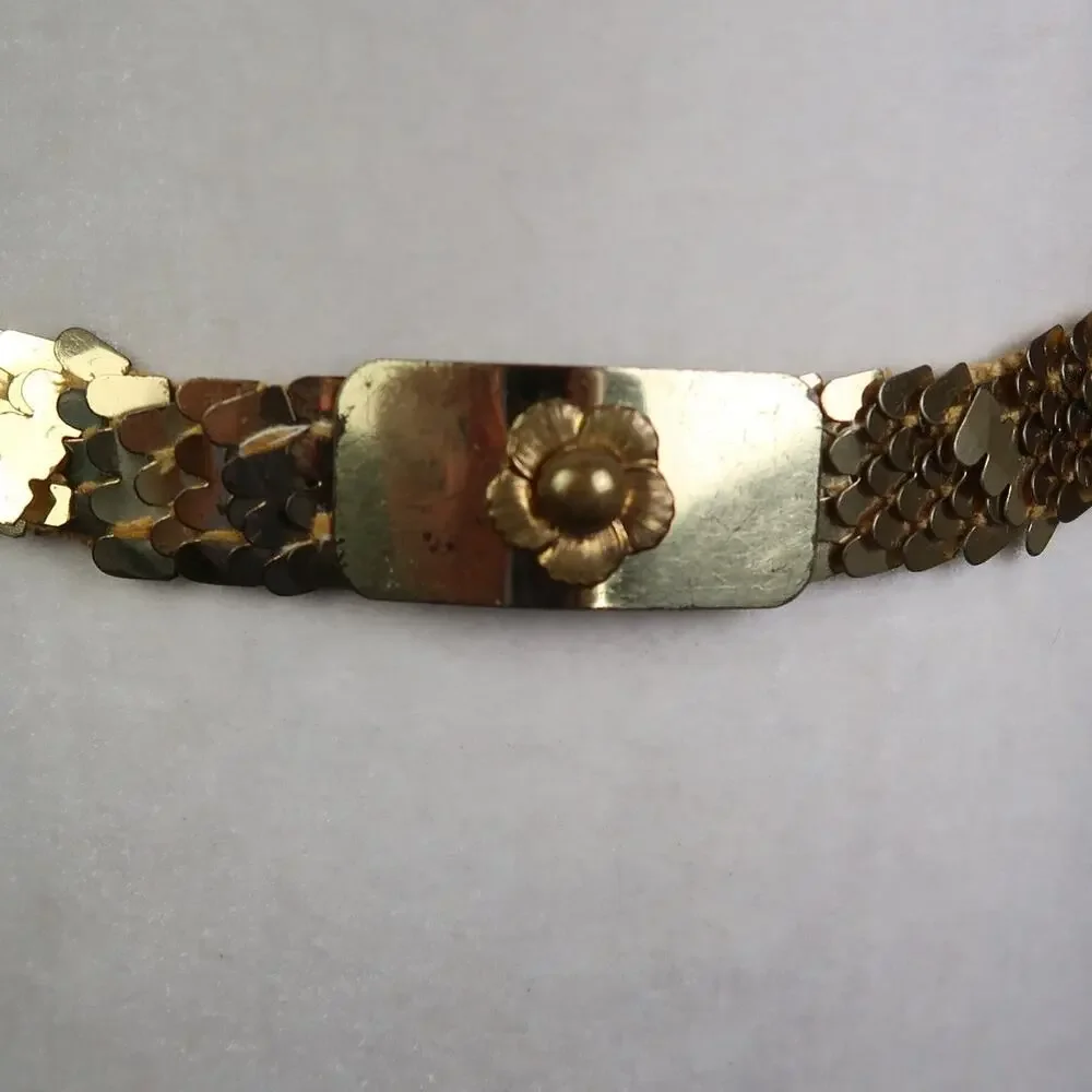 Vintage 80s Gold Metal Fish Scale Stretchy Waist Belt